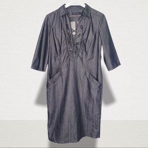 Lafayette 148 Nissa Lace Up Denim Shirt Dress US 6